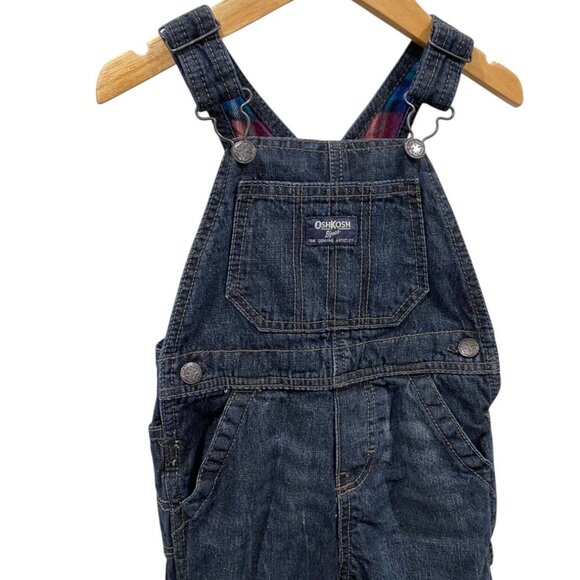 Oshkosh B'gosh Toddler Vestbak Dark Blue Denim Overalls Plaid Lining 24 months - Picture 3 of 7